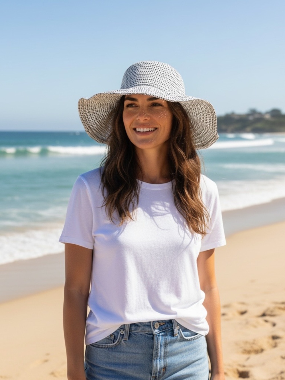 Wallaroo Scrunchie Packable Polka Dot Sun Hat - White/Black Resortwear Casual